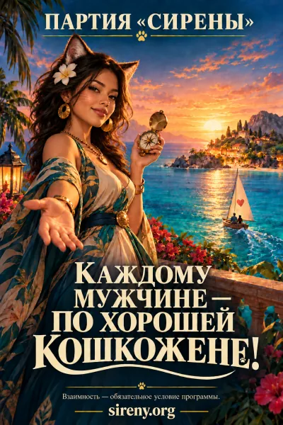 Плакат «Каждому мужчине — по хорошей кошкожене!»